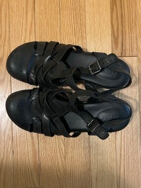 Vintage Born Concept Black Leather Wedge Sandals